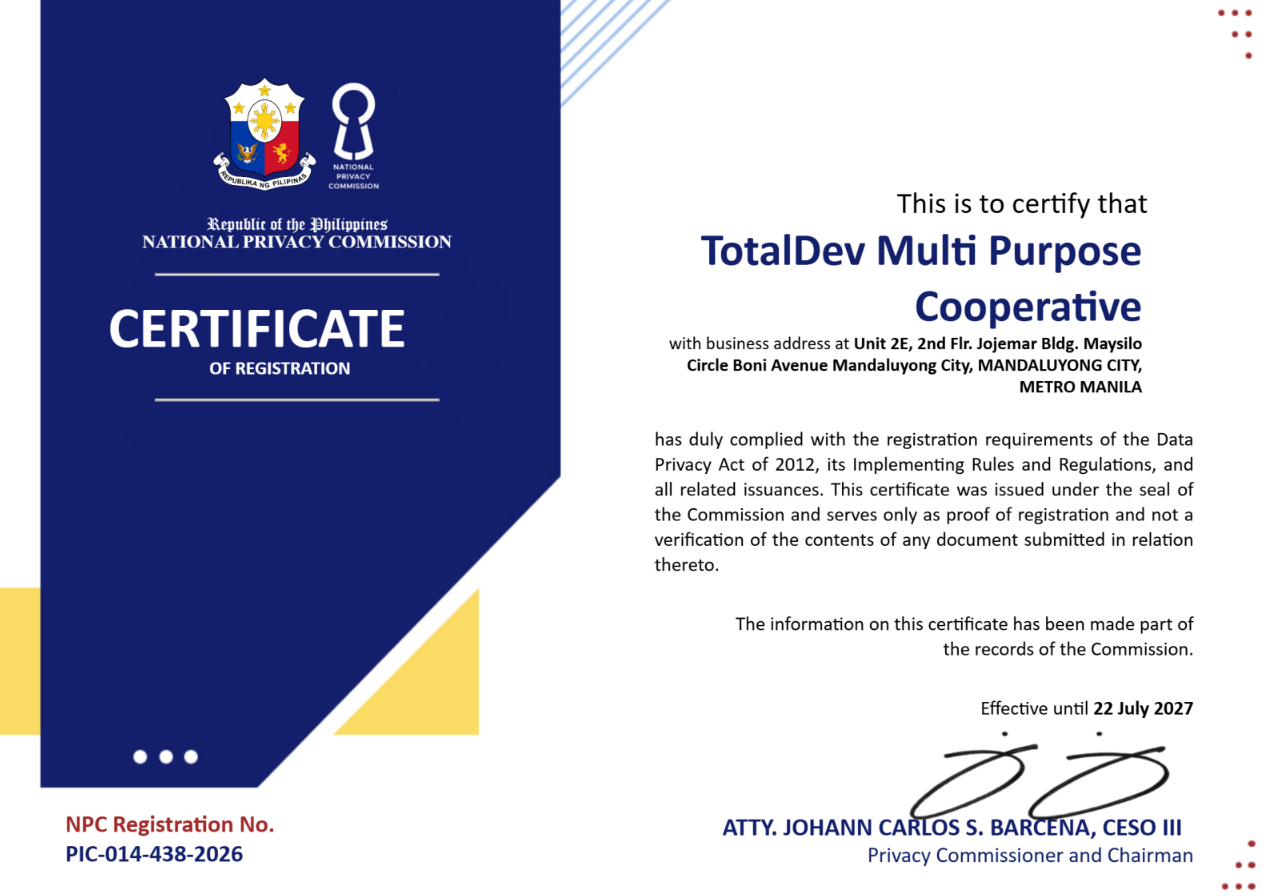 TotalDev DPO Registration Certificate